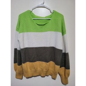 Unbranded Colorblock Sweater Women Large Green Multi Wool‎ Mohair Blend